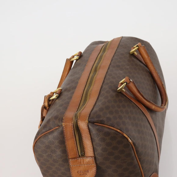 CELINE Macadam Canvas Boston Bag PVC Leather Brown Gold Auth BA15139