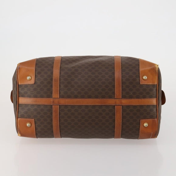 CELINE Macadam Canvas Boston Bag PVC Leather Brown Gold Auth BA15139