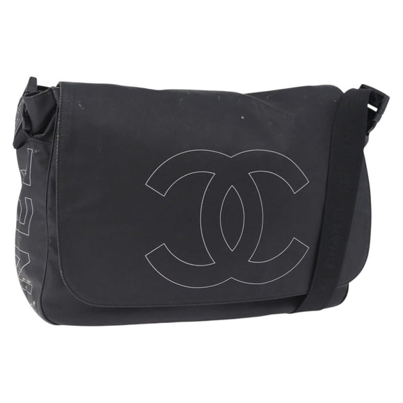 CHANEL Sports Line Shoulder Bag PVC Canvas Black Silver CC Auth BA15143