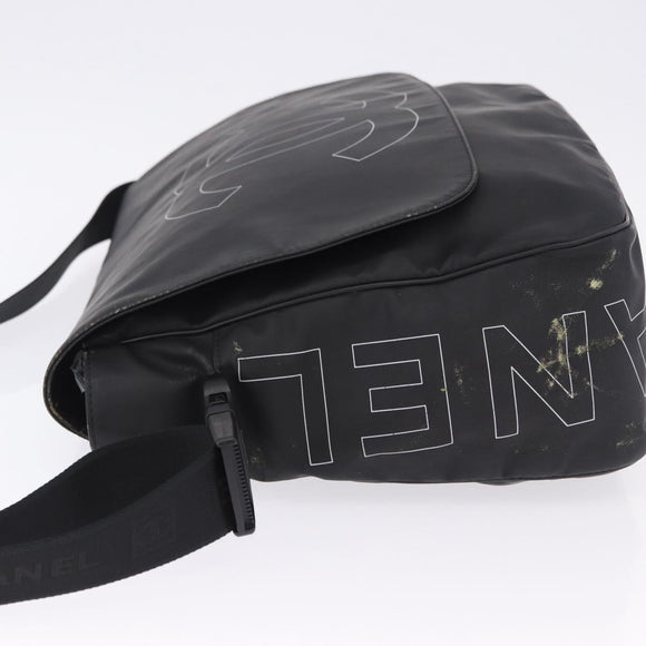 CHANEL Sports Line Shoulder Bag PVC Canvas Black Silver CC Auth BA15143