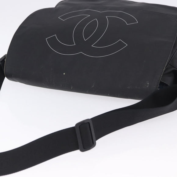CHANEL Sports Line Shoulder Bag PVC Canvas Black Silver CC Auth BA15143