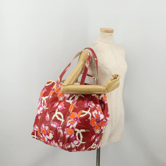 CHANEL High Summer Line Tote Bag PVC Canvas Red CC Auth BA15144