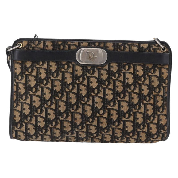 Christian Dior Trotter Canvas Shoulder Bag Navy Gold Auth BA15147