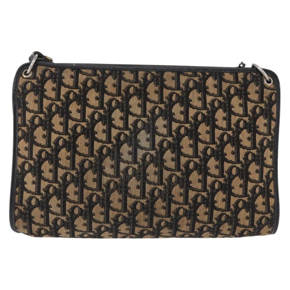 Christian Dior Trotter Canvas Shoulder Bag Navy Gold Auth BA15147