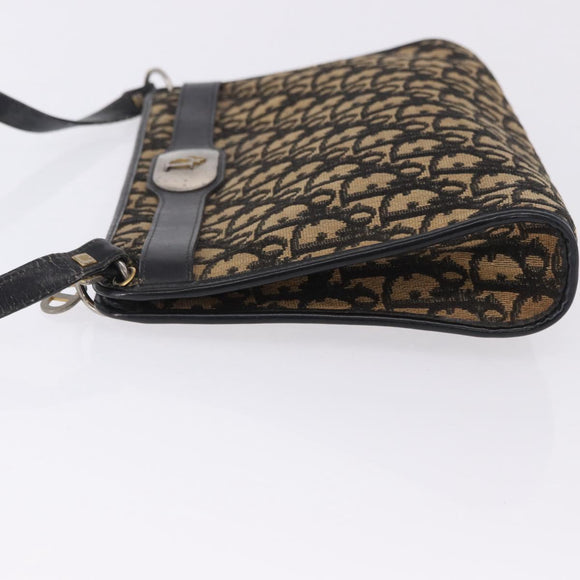 Christian Dior Trotter Canvas Shoulder Bag Navy Gold Auth BA15147