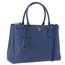 PRADA Hand Bag Safiano Leather 2way Blue Gold Auth BA15150V-1
