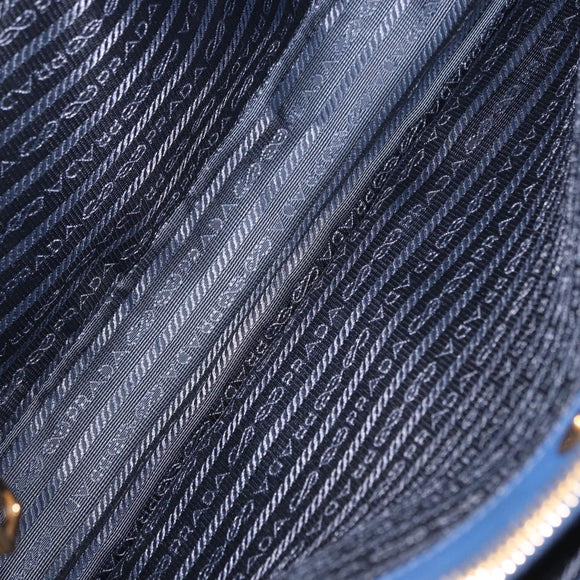 PRADA Hand Bag Safiano Leather 2way Blue Gold Auth BA15150V