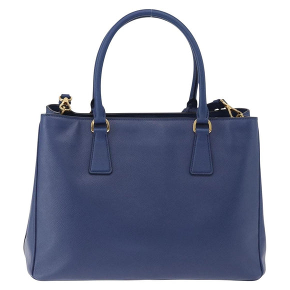 PRADA Hand Bag Safiano Leather 2way Blue Gold Auth BA15150V