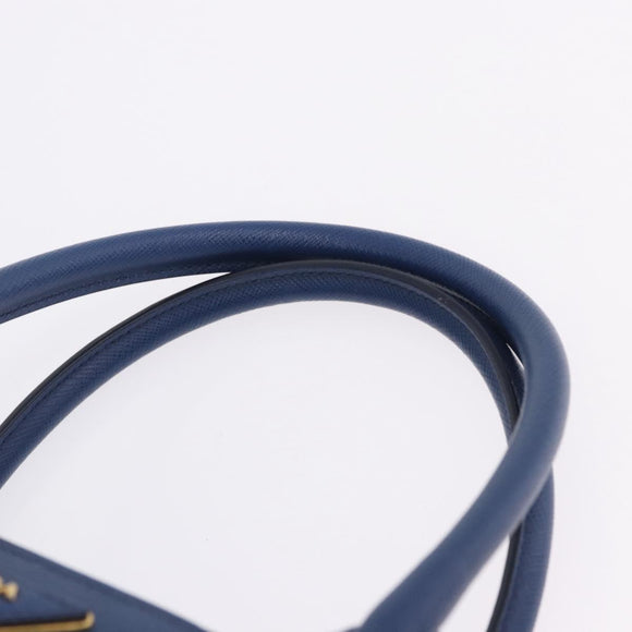 PRADA Hand Bag Safiano Leather 2way Blue Gold Auth BA15150V