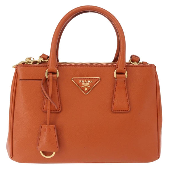 PRADA Hand Bag Safiano Leather 2way Orange Gold Auth BA15151
