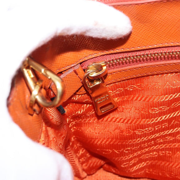 PRADA Hand Bag Safiano Leather 2way Orange Gold Auth BA15151