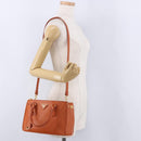 PRADA Hand Bag Safiano Leather 2way Orange Gold Auth BA15151-28