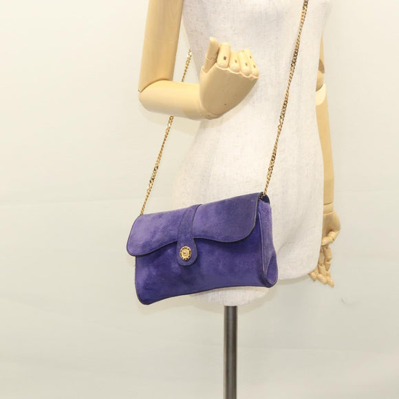 CELINE Chain Shoulder Bag Suede Purple Auth BA1516