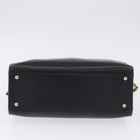 CHANEL Chain Tote Bag Caviar Skin Black Gold CC Auth BA15172