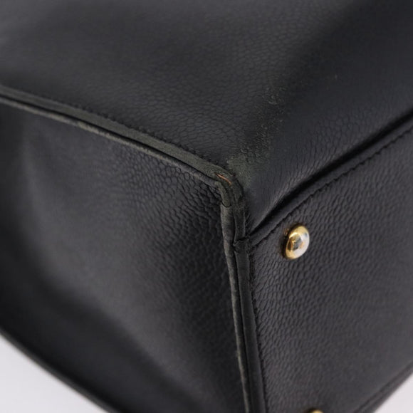 CHANEL Chain Tote Bag Caviar Skin Black Gold CC Auth BA15172