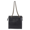 CHANEL Chain Tote Bag Caviar Skin Black Gold CC Auth BA15172-2