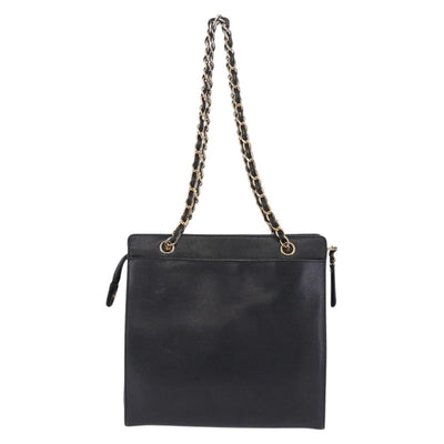 CHANEL Chain Tote Bag Caviar Skin Black Gold CC Auth BA15172 - 0