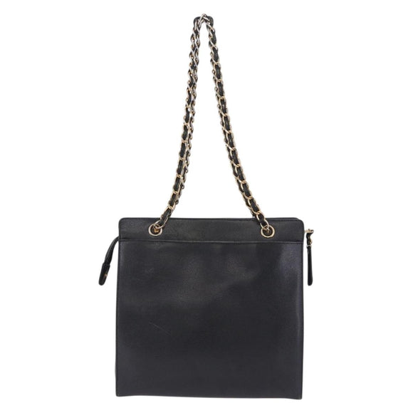 CHANEL Chain Tote Bag Caviar Skin Black Gold CC Auth BA15172