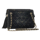 CHANEL Matelasse Chain Shoulder Bag Suede Black Gold CC Auth BA15173-1
