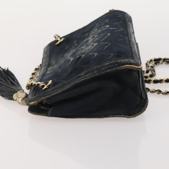 CHANEL Matelasse Chain Shoulder Bag Suede Black Gold CC Auth BA15173