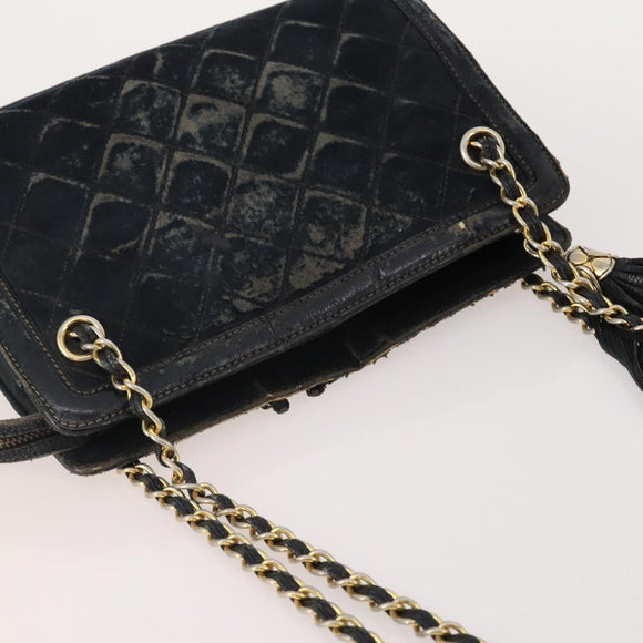 CHANEL Matelasse Chain Shoulder Bag Suede Black Gold CC Auth BA15173