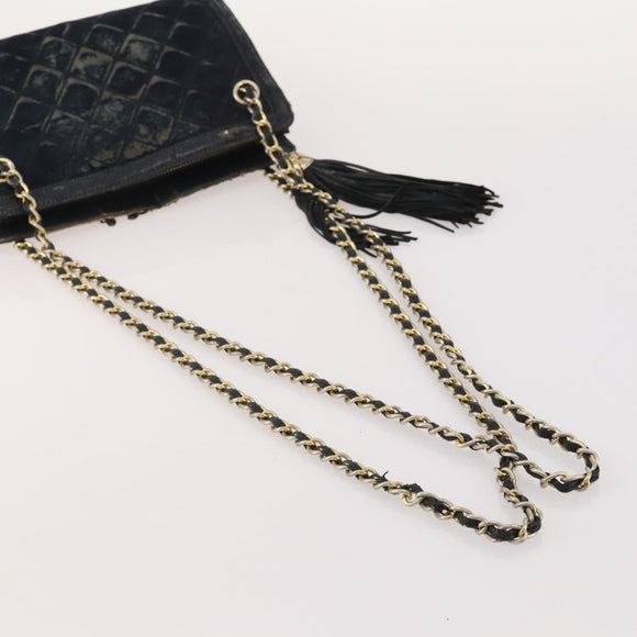 CHANEL Matelasse Chain Shoulder Bag Suede Black Gold CC Auth BA15173