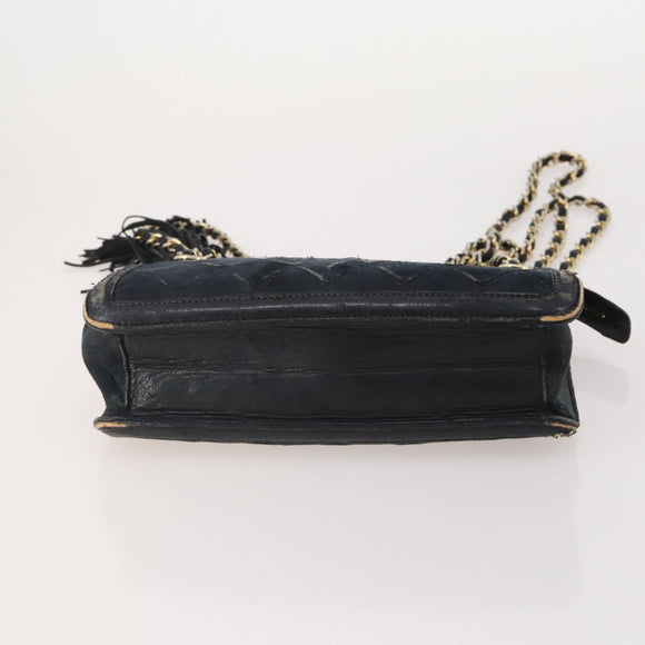 CHANEL Matelasse Chain Shoulder Bag Suede Black Gold CC Auth BA15173