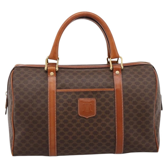 CELINE Macadam Canvas Hand Bag PVC Leather Brown Gold Auth BA15189A