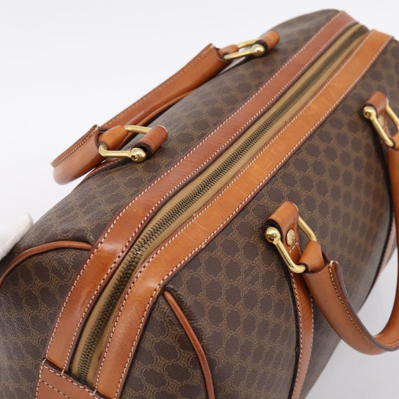 CELINE Macadam Canvas Hand Bag PVC Leather Brown Gold Auth BA15189A