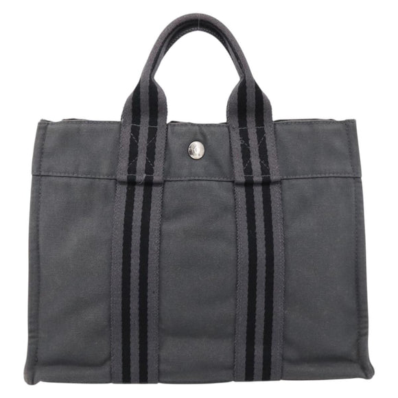 HERMES Fourre Tout PM Hand Bag cotton Gray Silver Auth BA15196