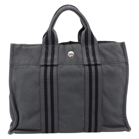 HERMES Fourre Tout PM Hand Bag cotton Gray Silver Auth BA15196