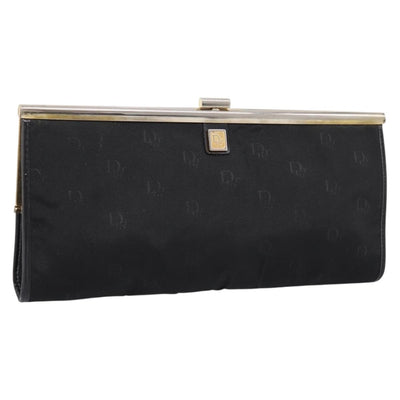 Christian Dior Trotter Canvas Clutch Bag Nylon Black Gold Auth BA15198