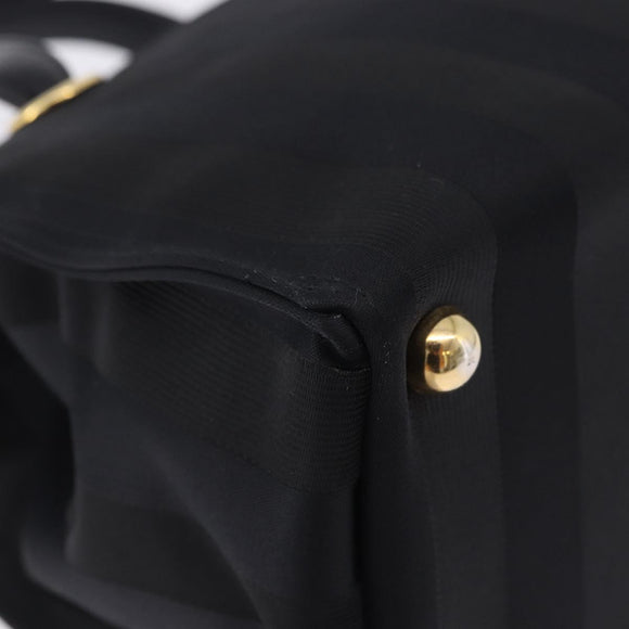 VALENTINO Hand Bag Nylon Black Gold Auth BA15199