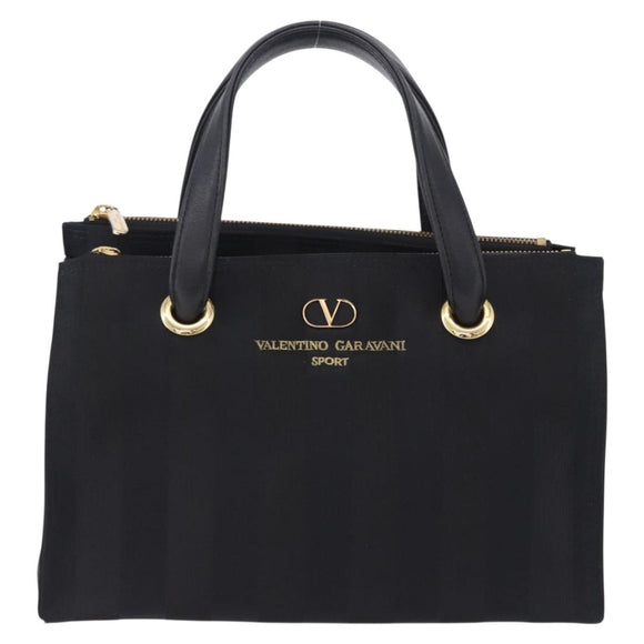VALENTINO Hand Bag Nylon Black Gold Auth BA15199