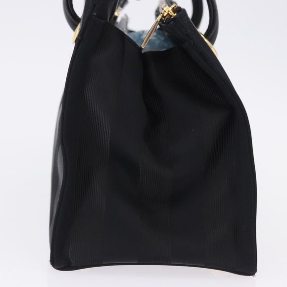 VALENTINO Hand Bag Nylon Black Gold Auth BA15199
