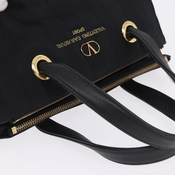 VALENTINO Hand Bag Nylon Black Gold Auth BA15199