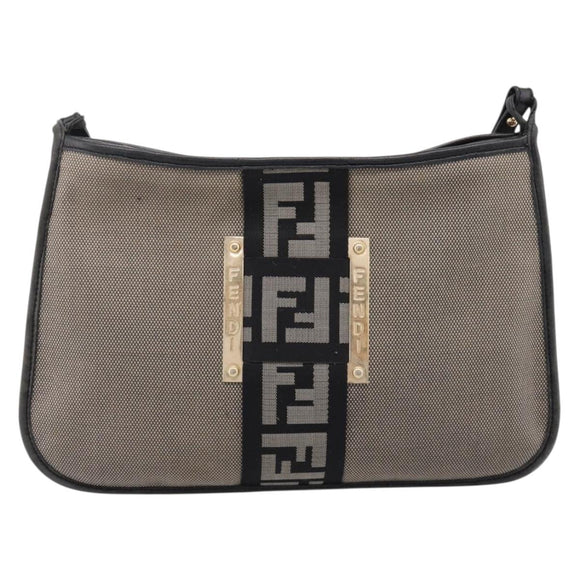 FENDI Zucca Canvas Shoulder Bag Beige Gold Auth BA15204