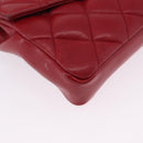 CHANEL Matelasse Waist bag Lamb Skin Red Gold CC Auth BA15205-10