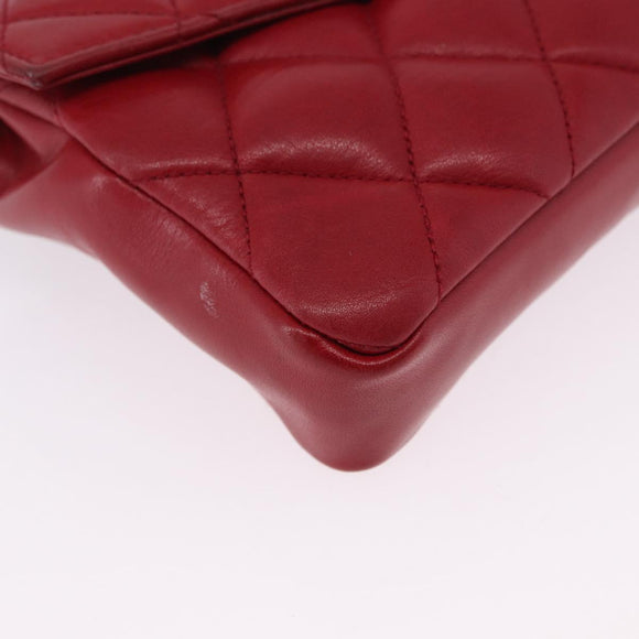 CHANEL Matelasse Waist bag Lamb Skin Red Gold CC Auth BA15205