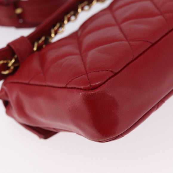 CHANEL Matelasse Waist bag Lamb Skin Red Gold CC Auth BA15205