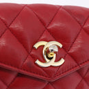 CHANEL Matelasse Waist bag Lamb Skin Red Gold CC Auth BA15205-14