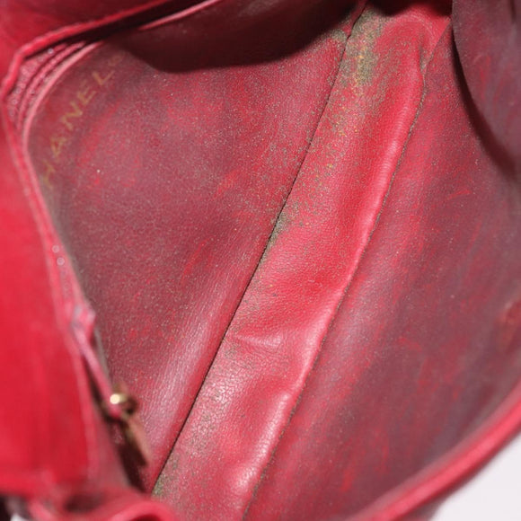 CHANEL Matelasse Waist bag Lamb Skin Red Gold CC Auth BA15205