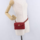 CHANEL Matelasse Waist bag Lamb Skin Red Gold CC Auth BA15205-22