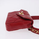CHANEL Matelasse Waist bag Lamb Skin Red Gold CC Auth BA15205-4