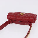 CHANEL Matelasse Waist bag Lamb Skin Red Gold CC Auth BA15205-6