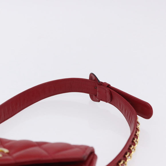 CHANEL Matelasse Waist bag Lamb Skin Red Gold CC Auth BA15205