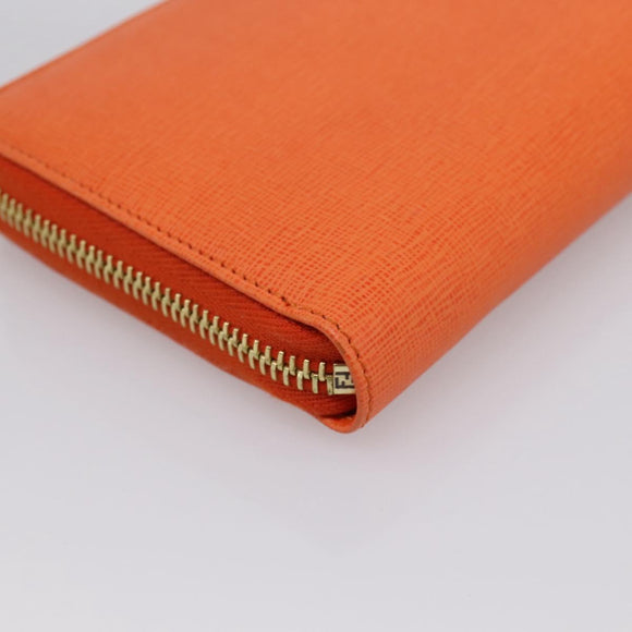 FENDI Long Wallet Leather Orange Silver Auth BA15216V
