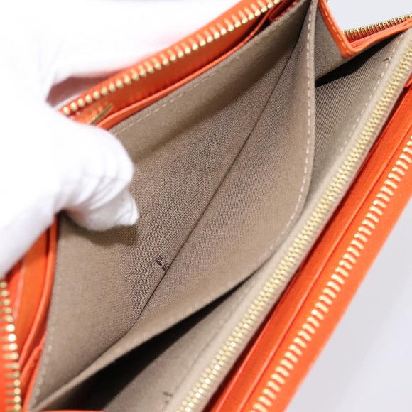 FENDI Long Wallet Leather Orange Silver Auth BA15216V