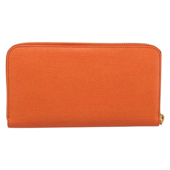 FENDI Long Wallet Leather Orange Silver Auth BA15216V