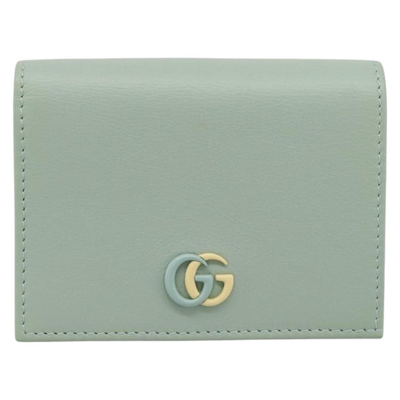 GUCCI GG Marmont Bifold Wallet Leather Green 790055 Auth BA15223M